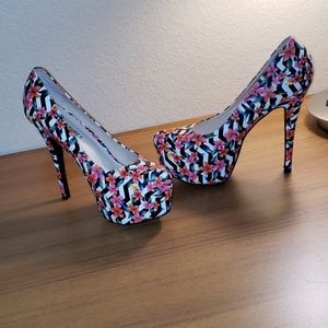 Cute floral print platform heels